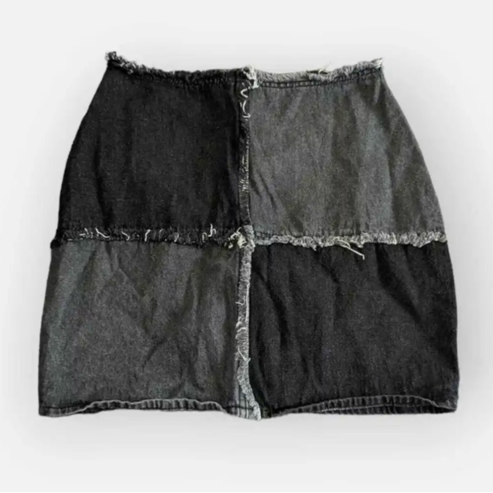 Blue Blush Denim Patchwork Mini Skirt